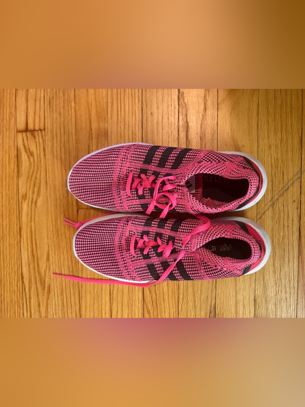 adidas Pink Knit Sneakers with Black Stripes